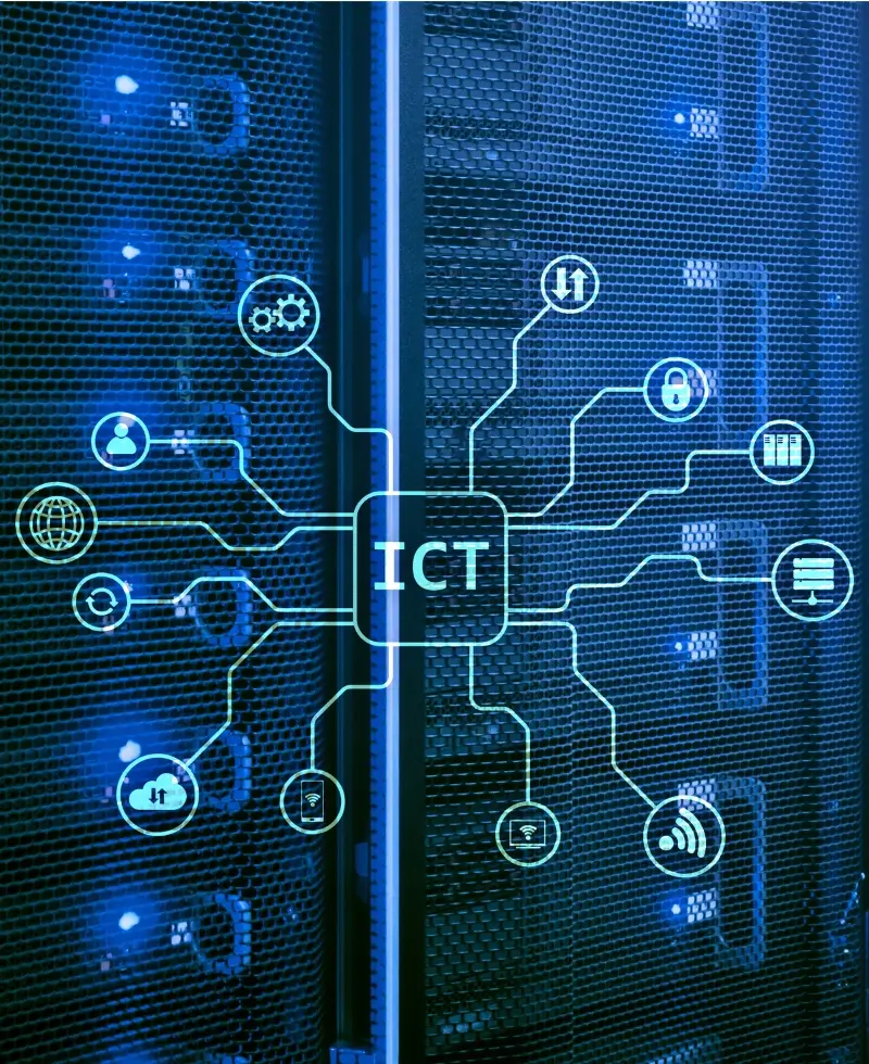 A modern data center showcasing the ICT concept with cloud VM technology
